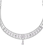 VOJ Silver Toned Sea Green Cz Stone Studded Designer Necklace Set | Grocsy
