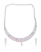 VOJ Silver Toned Baby Pink Cz Stone Studded Designer Necklace Set | Grocsy