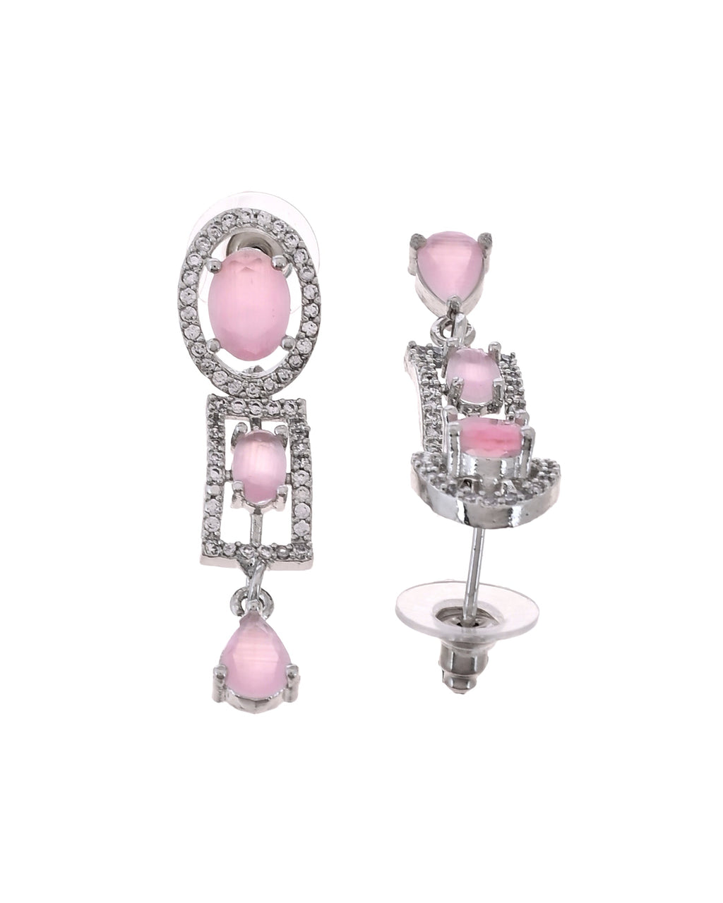 VOJ Silver Toned Baby Pink Cz Stone Studded Designer Necklace Set | Grocsy