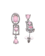 VOJ Silver Toned Baby Pink Cz Stone Studded Designer Necklace Set | Grocsy