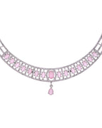 VOJ Silver Toned Baby Pink Cz Stone Studded Designer Necklace Set | Grocsy