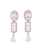 VOJ Silver Toned Baby Pink Cz Stone Studded Designer Necklace Set | Grocsy