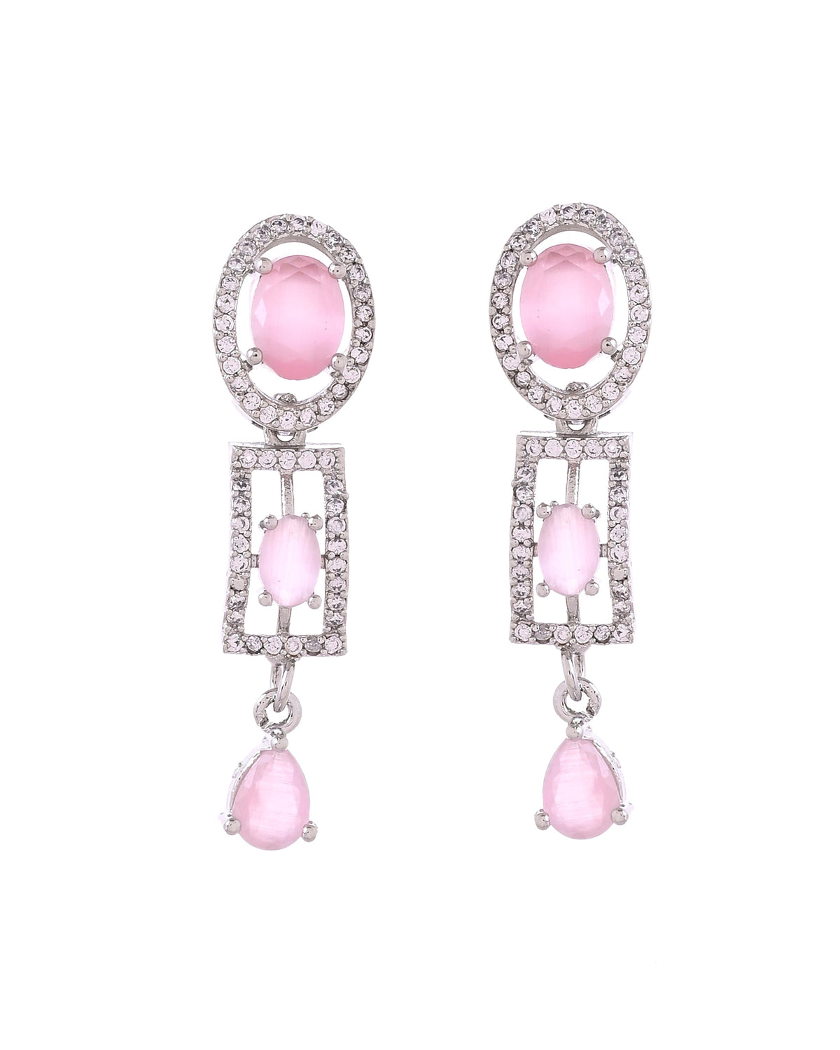 VOJ Silver Toned Baby Pink Cz Stone Studded Designer Necklace Set | Grocsy