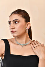 VOJ Silver Toned Cz Stone Studded Designer Necklace Set | Grocsy
