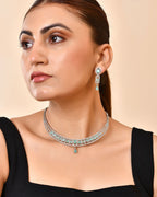VOJ Silver Toned Cz Stone Studded Designer Necklace Set | Grocsy