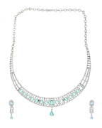 VOJ Silver Toned Cz Stone Studded Designer Necklace Set | Grocsy