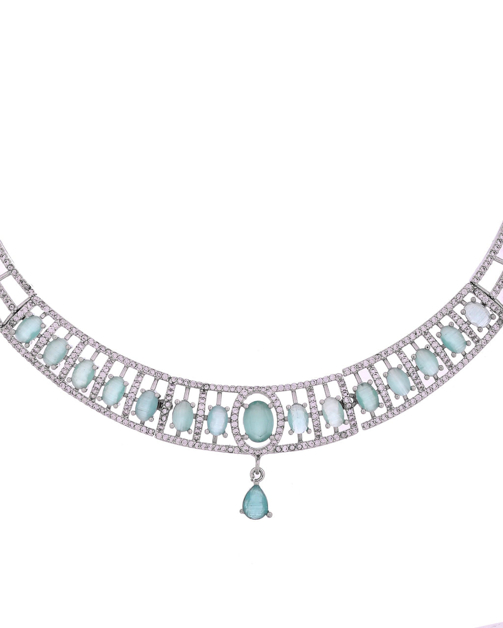 VOJ Silver Toned Cz Stone Studded Designer Necklace Set | Grocsy