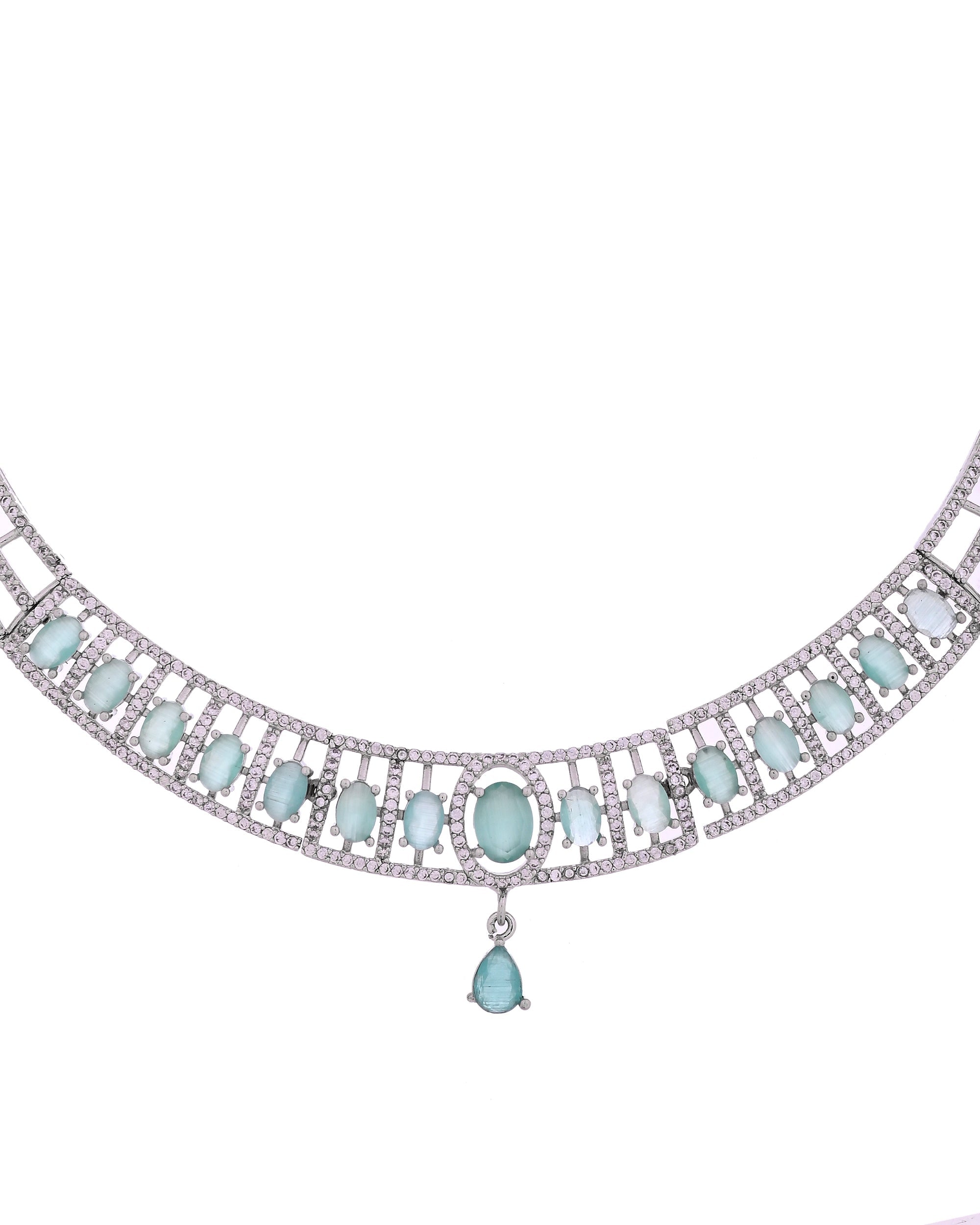 VOJ Silver Toned Cz Stone Studded Designer Necklace Set | Grocsy