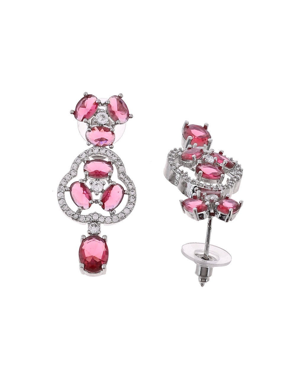 VOJ Silver Plated Ruby Red Stone Studded Ad Jewellery Set With Maang Tikka | Grocsy