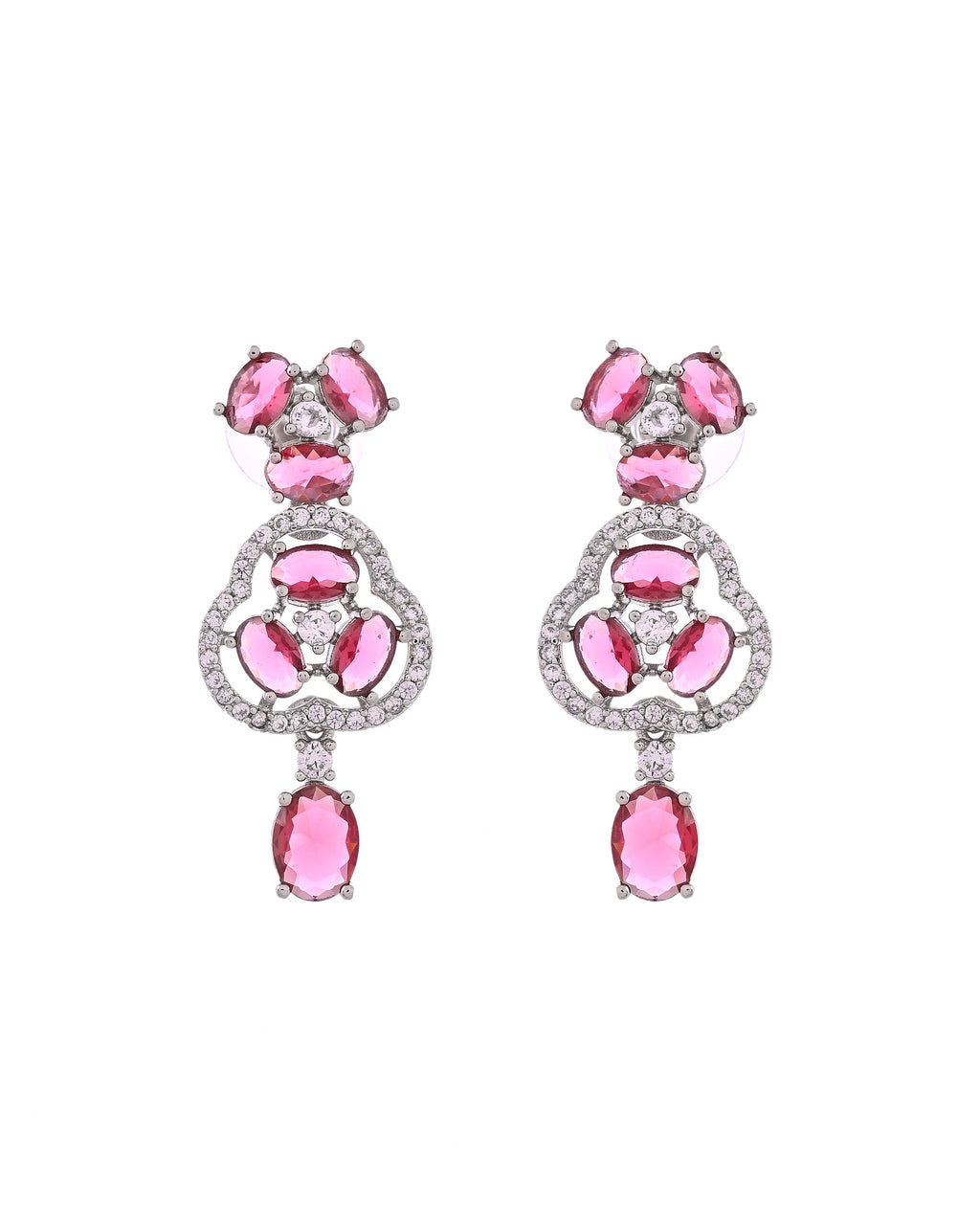 VOJ Silver Plated Ruby Red Stone Studded Ad Jewellery Set With Maang Tikka | Grocsy