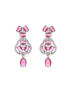 VOJ Silver Plated Ruby Red Stone Studded Ad Jewellery Set With Maang Tikka | Grocsy