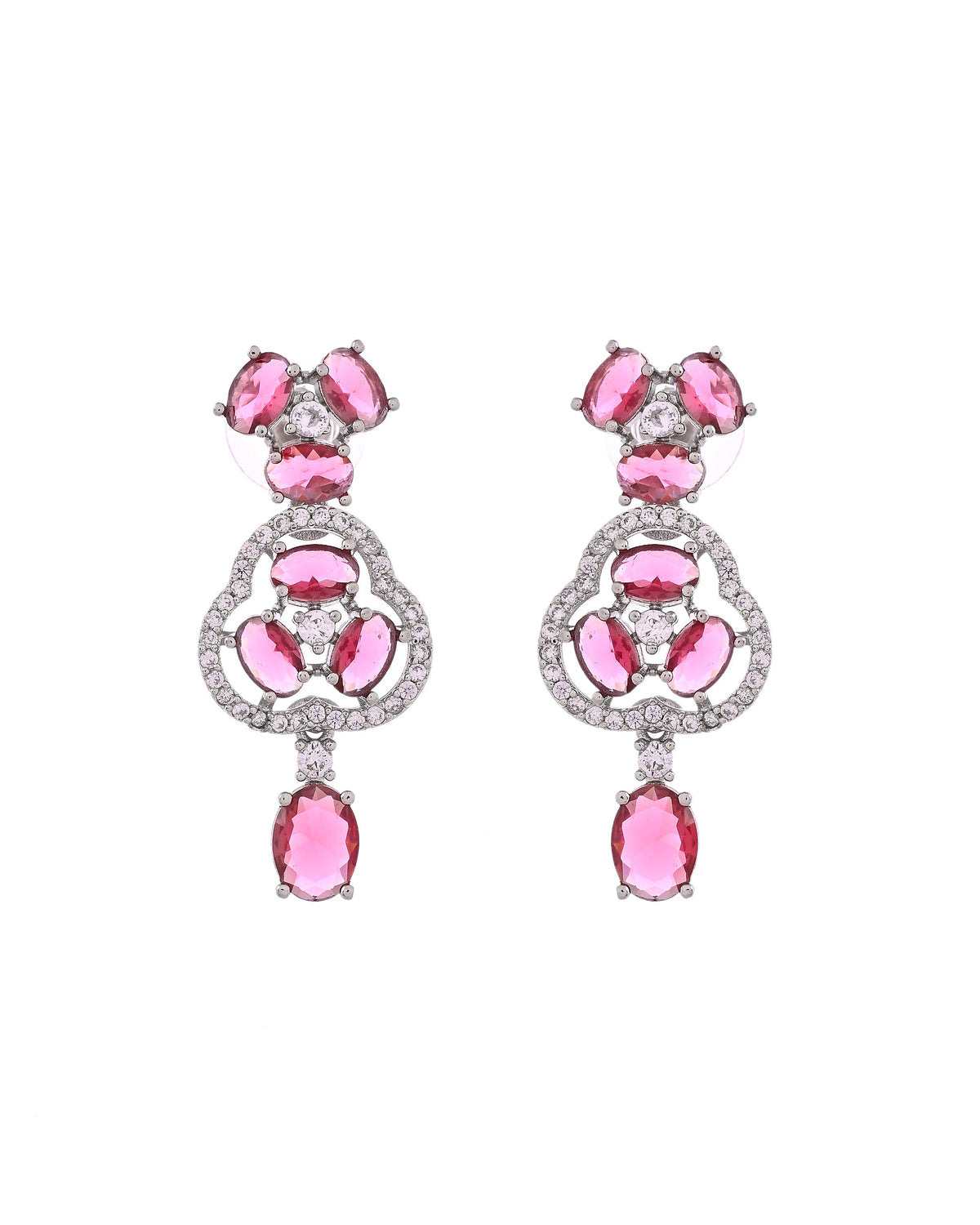 VOJ Silver Plated Ruby Red Stone Studded Ad Jewellery Set With Maang Tikka | Grocsy