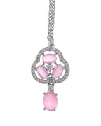 VOJ Silver Plated Baby Pink Stone Studded Ad Jewellery Set With Maang Tikka | Grocsy