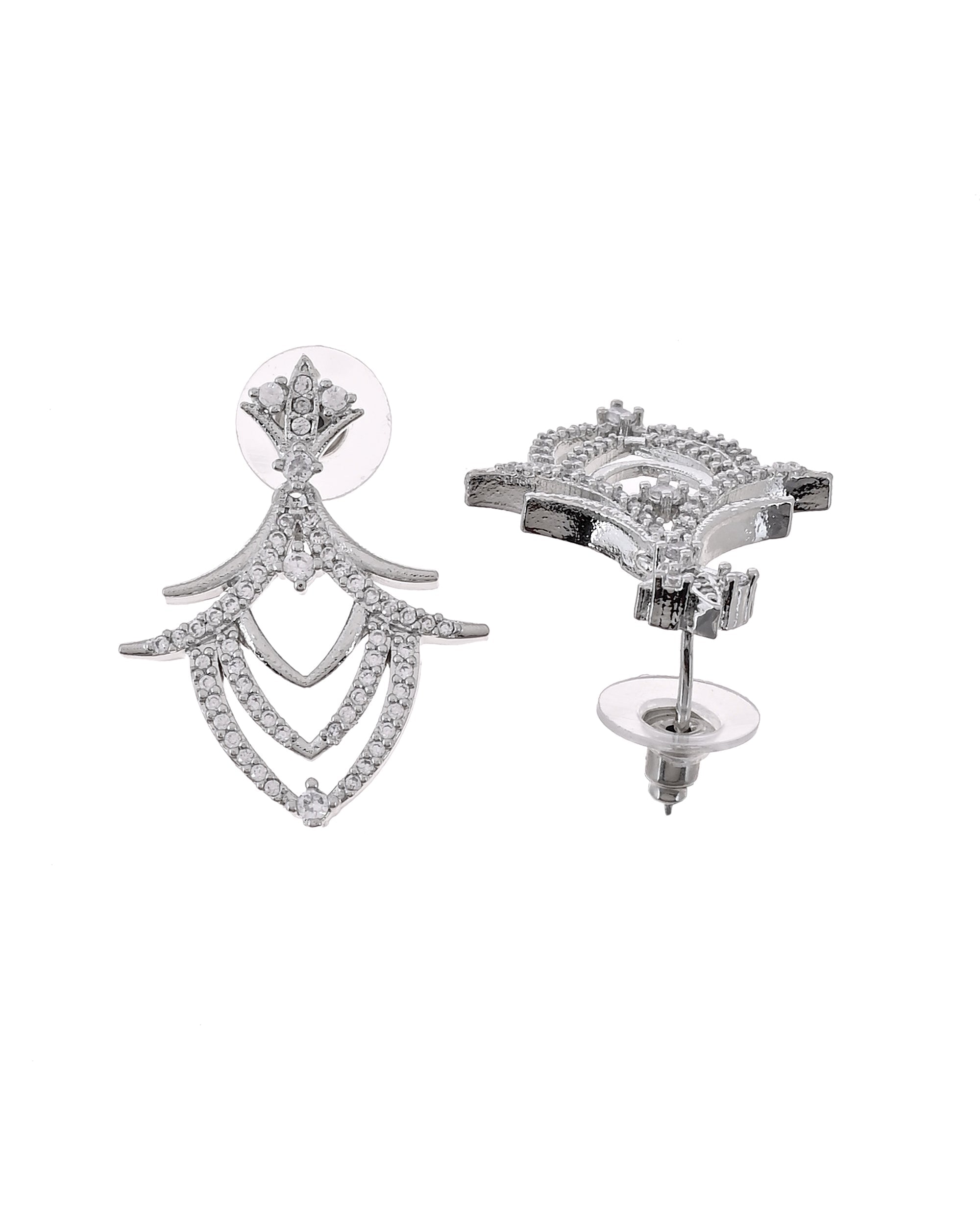 VOJ Silver Plated Cz Stone Studded Designer Elegant Necklace Set | Grocsy
