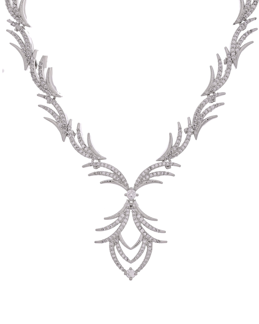 VOJ Silver Plated Cz Stone Studded Designer Elegant Necklace Set | Grocsy