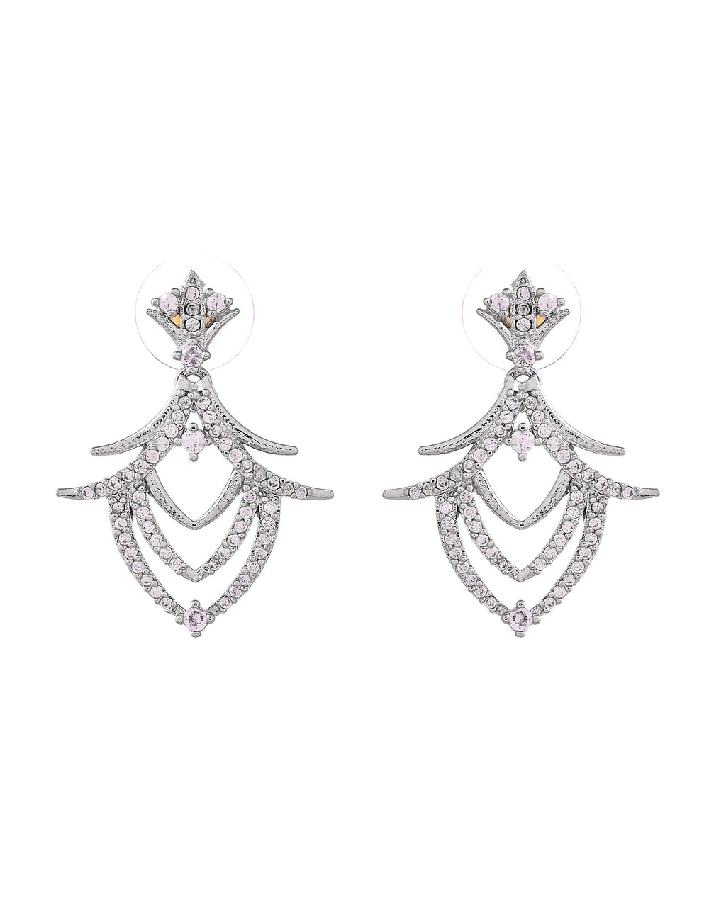 VOJ Silver Plated Cz Stone Studded Designer Elegant Necklace Set | Grocsy