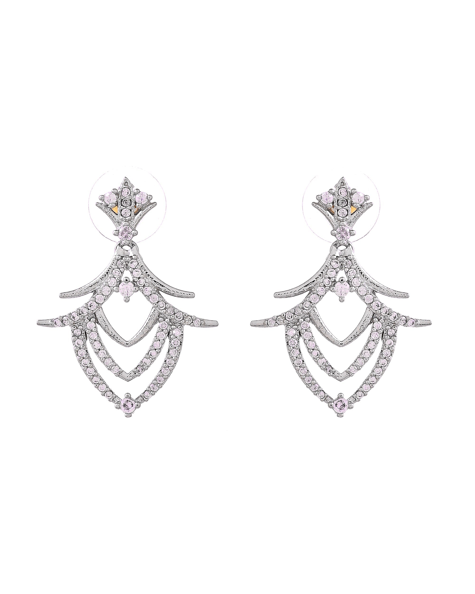 VOJ Silver Plated Cz Stone Studded Designer Elegant Necklace Set | Grocsy