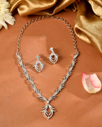 VOJ Silver Plated Cz Stone Studded Designer Elegant Necklace Set | Grocsy