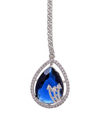 VOJ Silver Plated Blue Tear Drop Shaped Stone And Ad Stone Jewellery Set With Maang Tikka | Grocsy