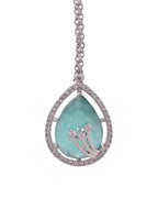 VOJ Silver Plated Teal Green Teardrop Shaped Stone And Ad Stone Jewellery Set With Maang Tikka | Grocsy