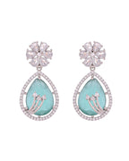 VOJ Silver Plated Teal Green Teardrop Shaped Stone And Ad Stone Jewellery Set With Maang Tikka | Grocsy