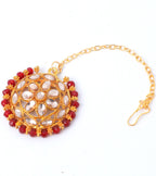 VOJ Gold-Polished Red Beads Kundan Choker Jewellery Set With Mang Tikka | Grocsy