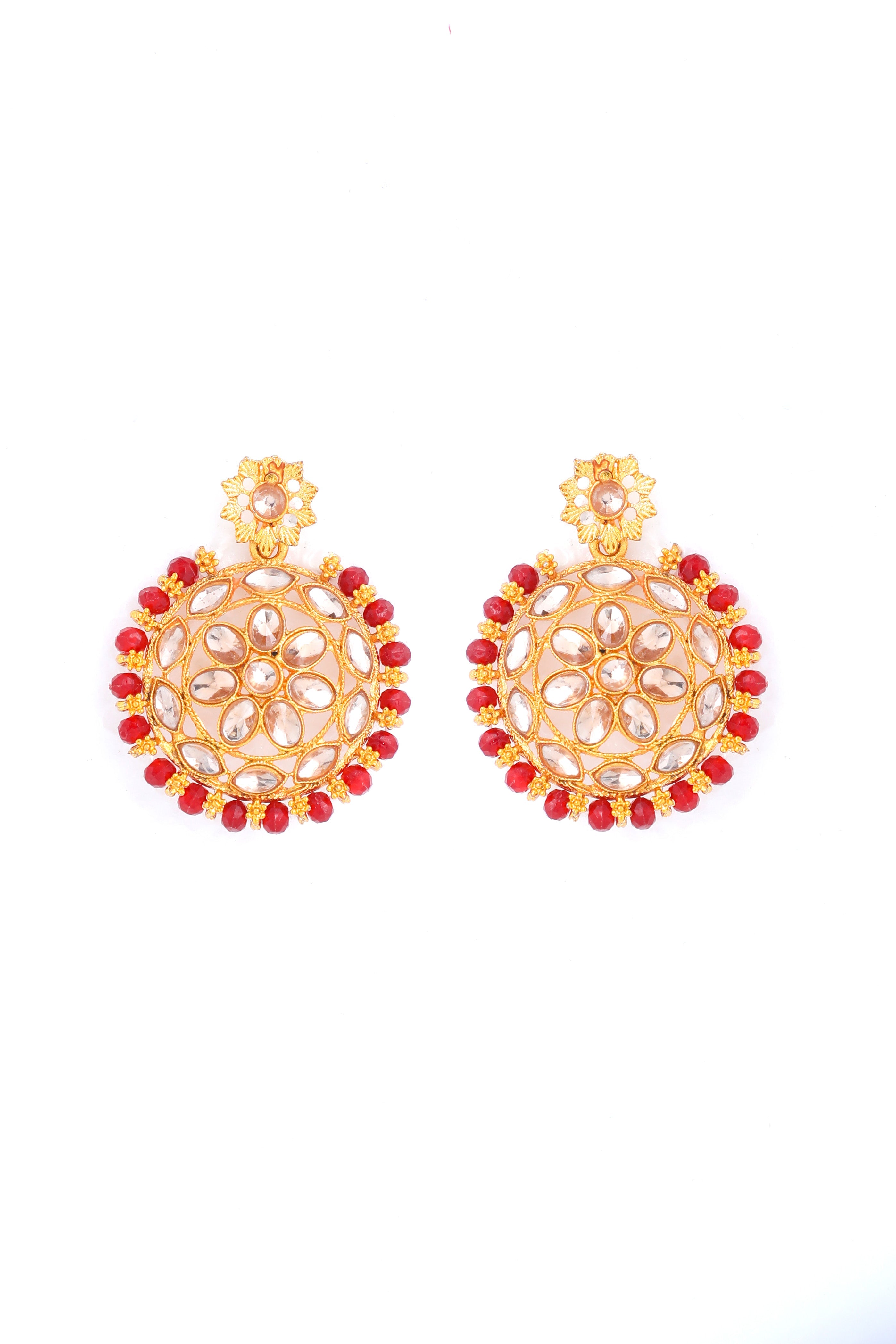 VOJ Gold-Polished Red Beads Kundan Choker Jewellery Set With Mang Tikka | Grocsy