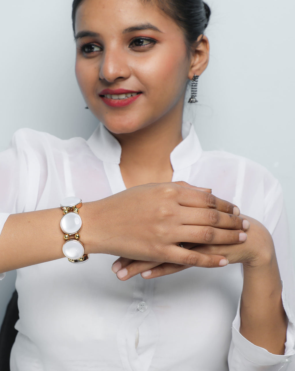 VOJ Gold-Polished With White Stone Studded Wraparound Bracelet | Grocsy