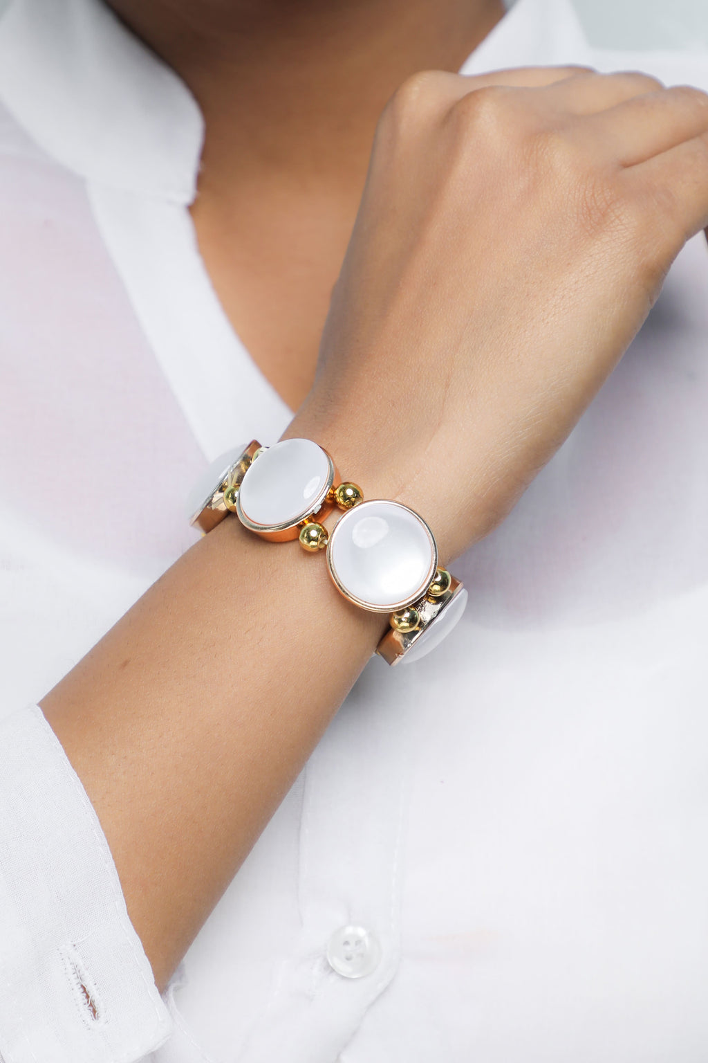 VOJ Gold-Polished With White Stone Studded Wraparound Bracelet | Grocsy
