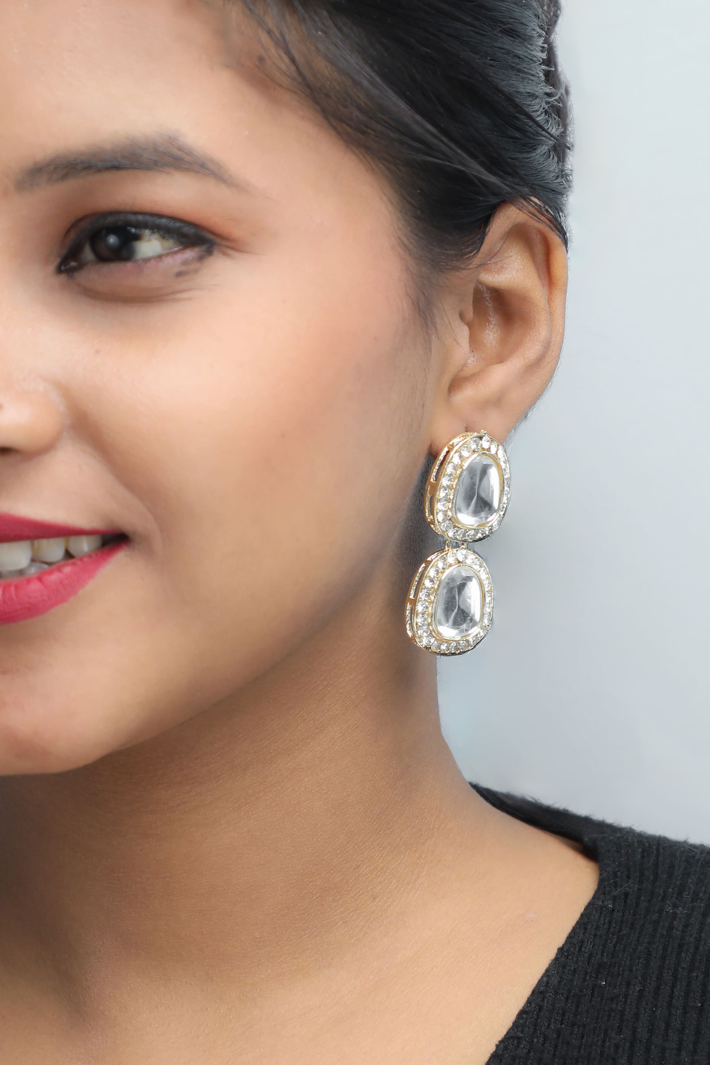 VOJ Silver Plated Kundan Stone Studded Earrings | Grocsy