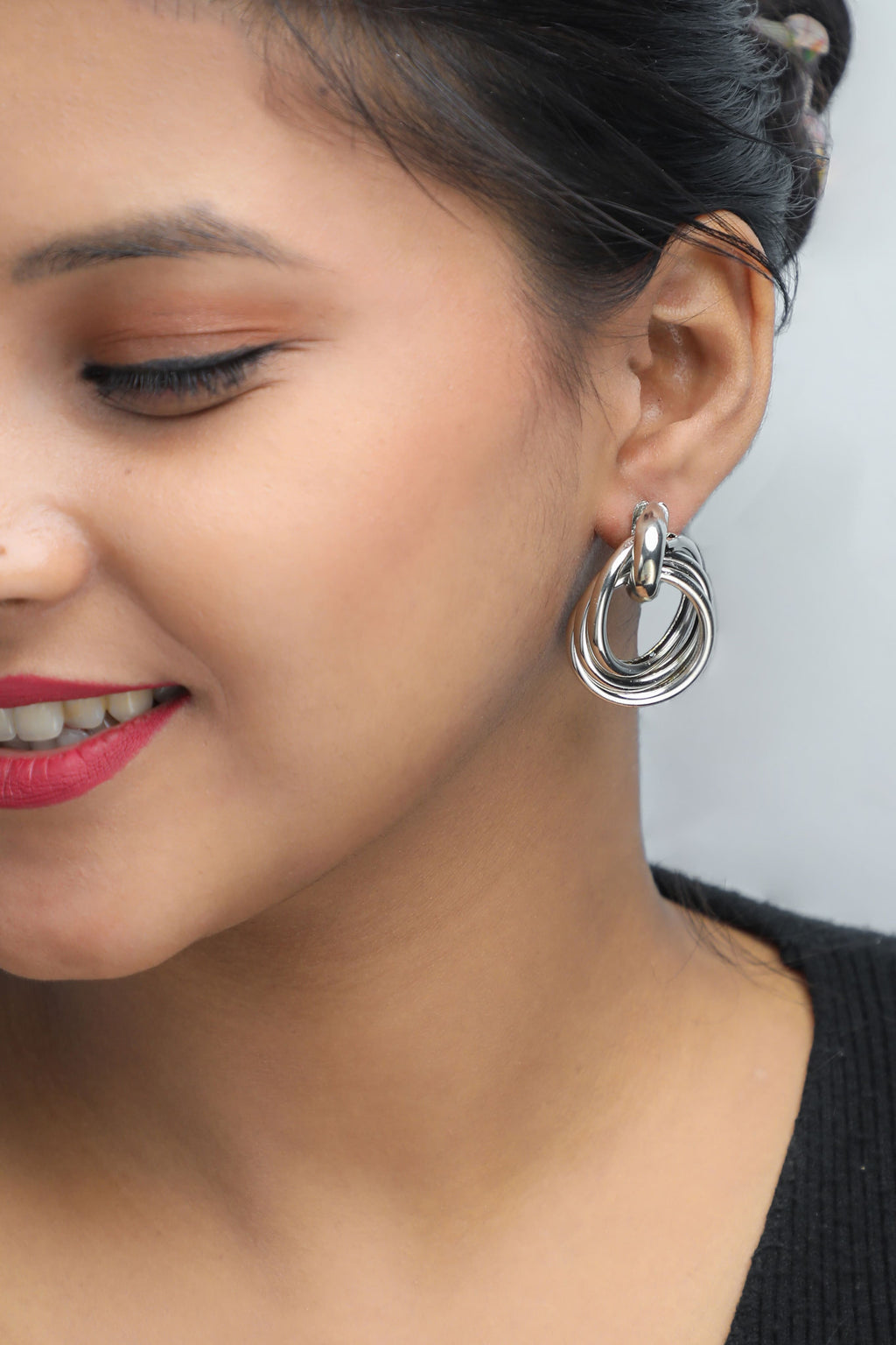 VOJ Silver Plated Circluar Studs Earring