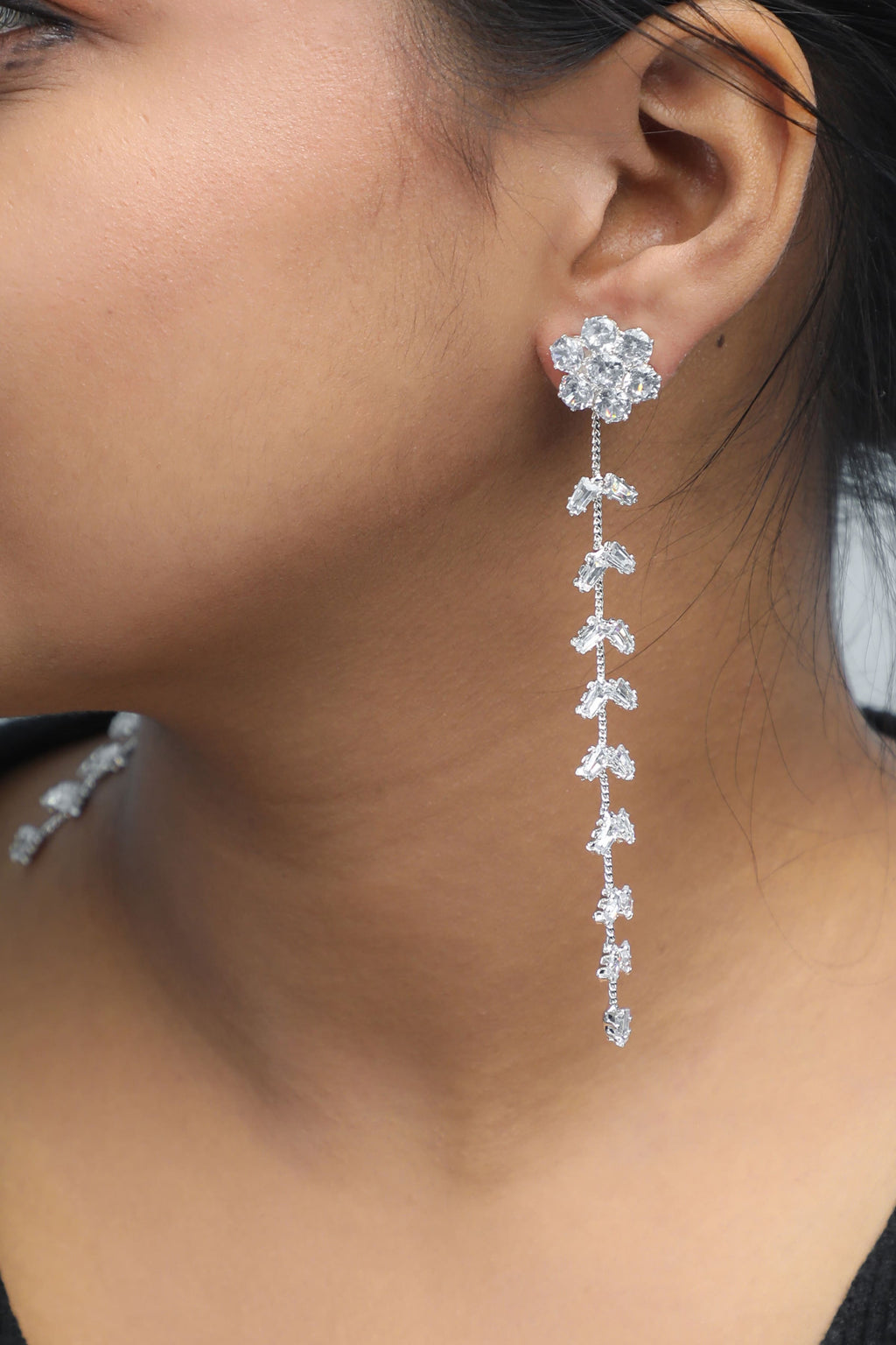 VOJ Silver Plated Stone Studded Drop Earrings | Grocsy