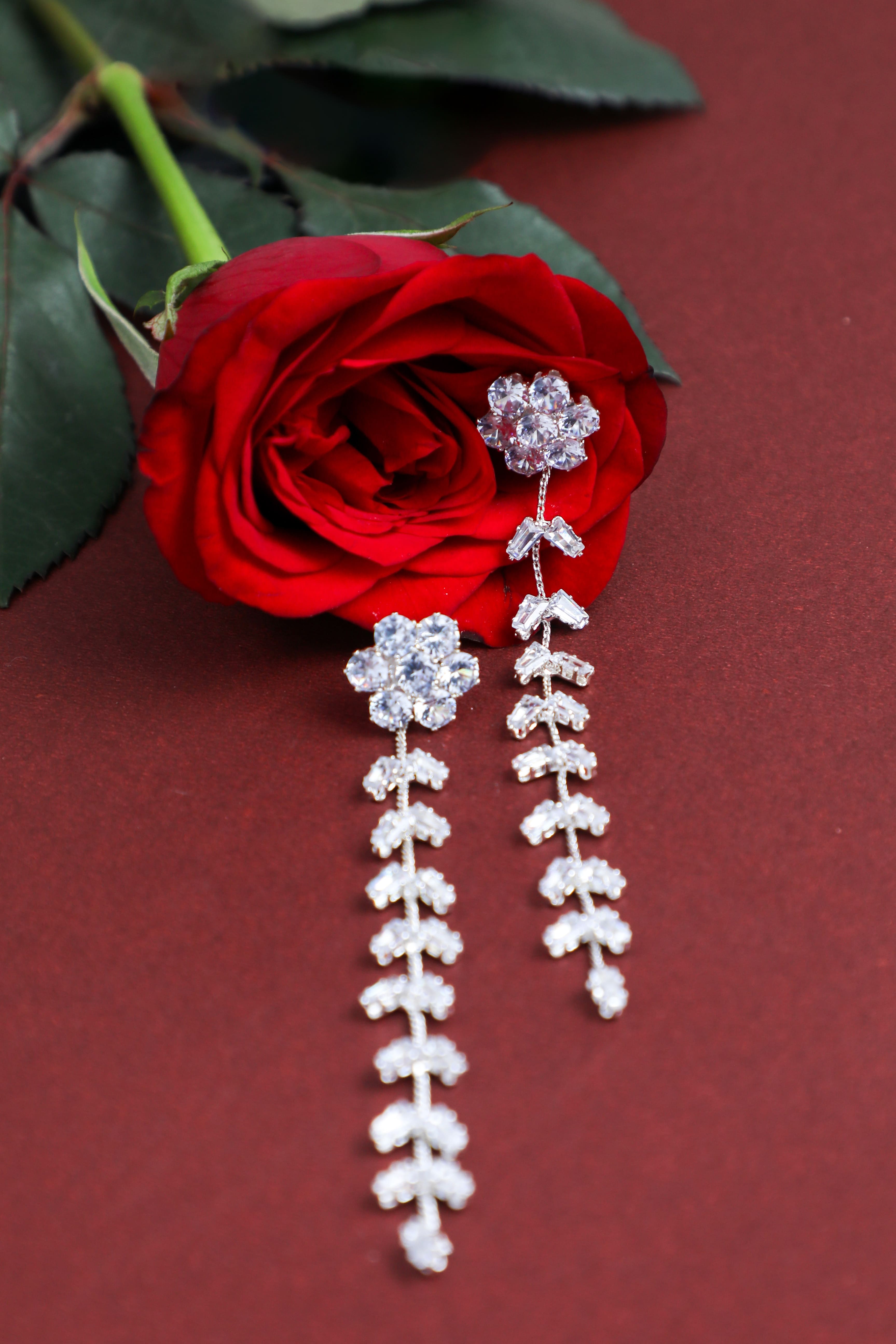 VOJ Silver Plated Stone Studded Drop Earrings | Grocsy