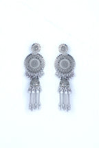 VOJ Silver Plated Oxidised Ghungharoo Studded Earrings
