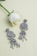 VOJ Silver Plated Oxidised Ghungharoo Studded Earrings