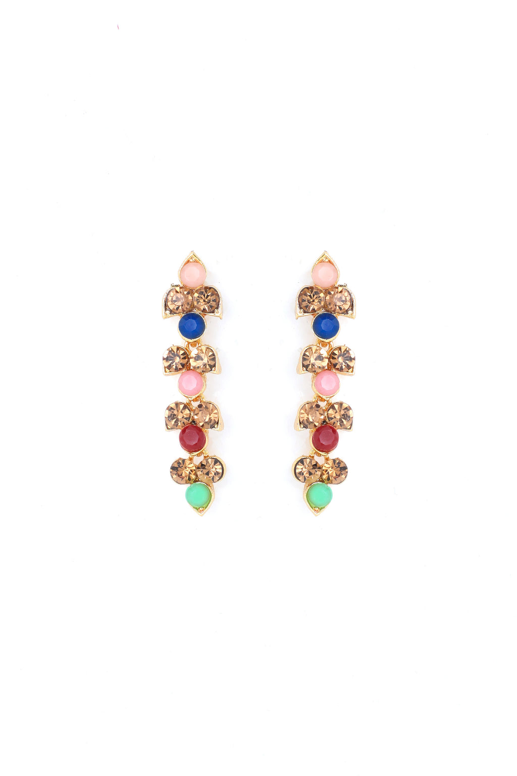 VOJ Gold-Polished Multi Colored Stone Studded Choker Necklace And Earring Set