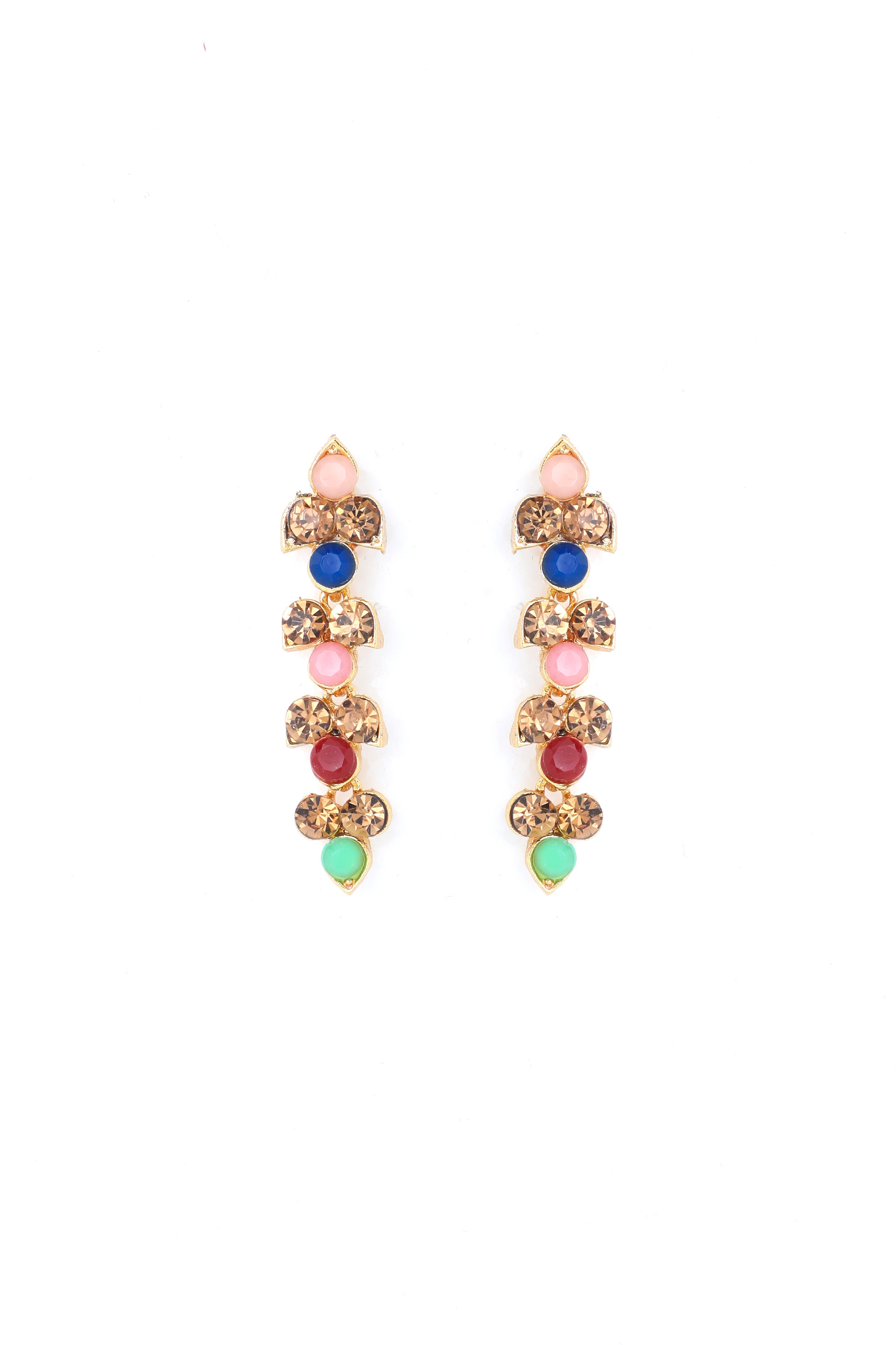 VOJ Gold-Polished Multi Colored Stone Studded Choker Necklace And Earring Set