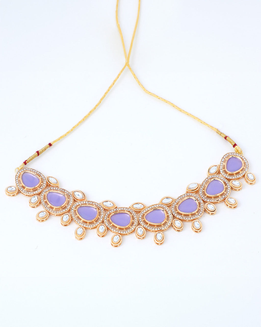 VOJ Gold-Polished Leavender Color Stone Kundan Studded Choker Jewellery Set | Grocsy