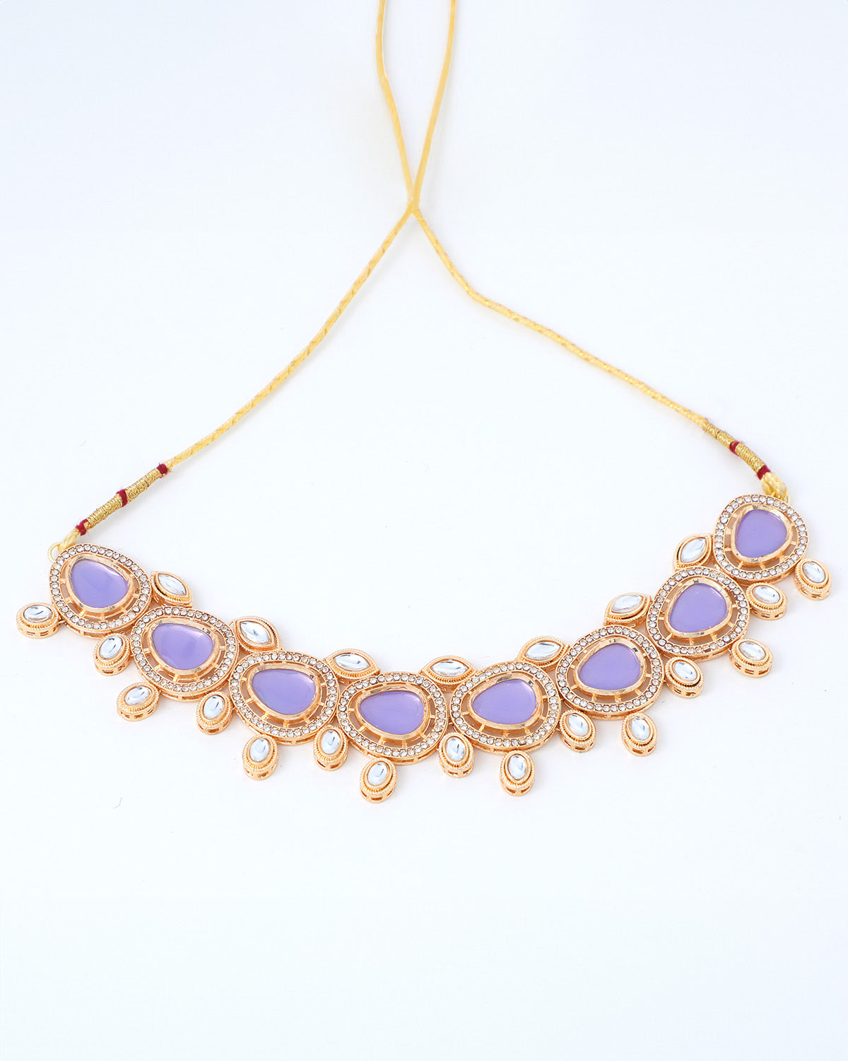 VOJ Gold-Polished Leavender Color Stone Kundan Studded Choker Jewellery Set | Grocsy