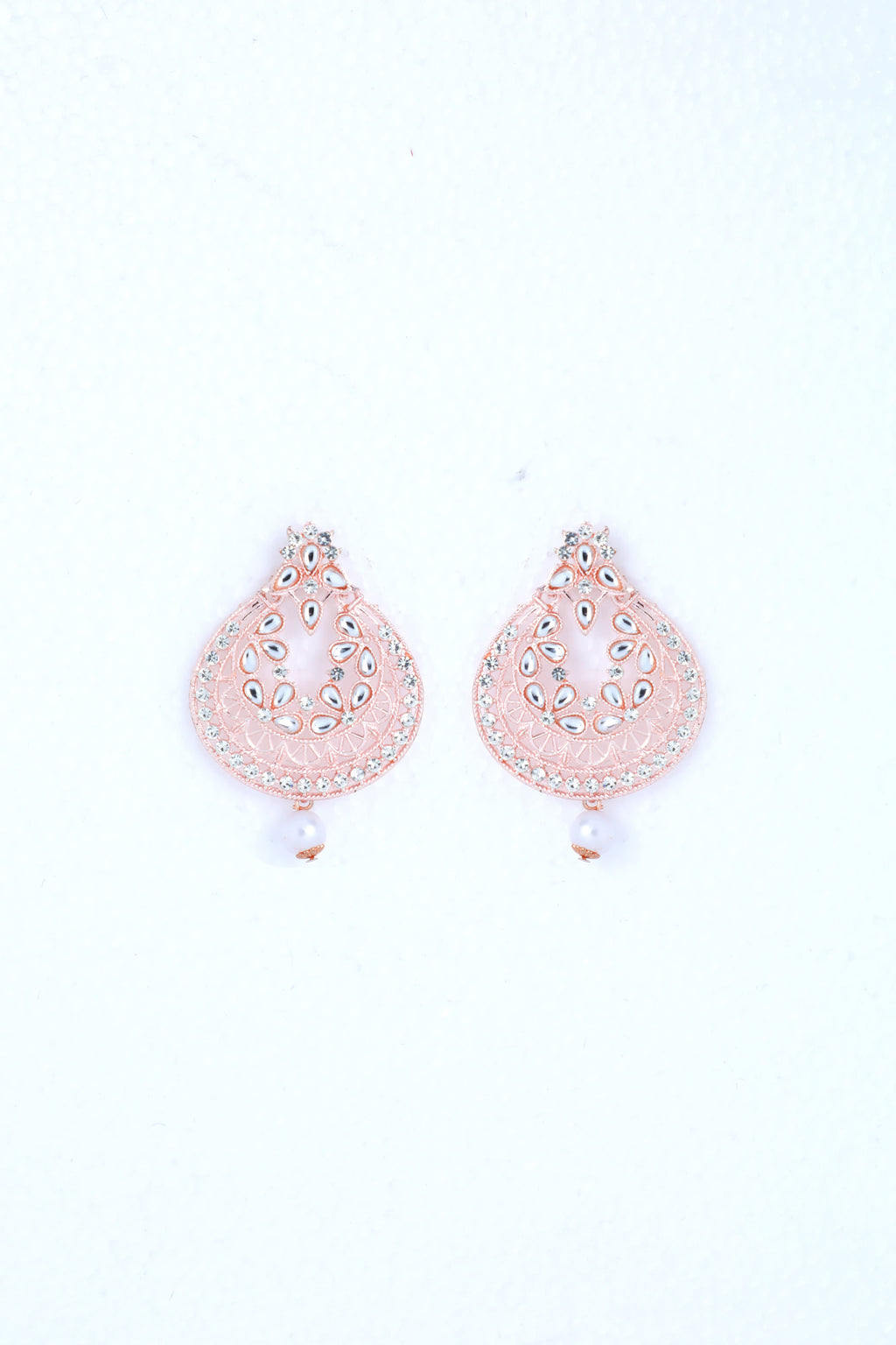 VOJ Gold-Polished With White Pearl And Stone Studded Earring With Mang Tikka Set