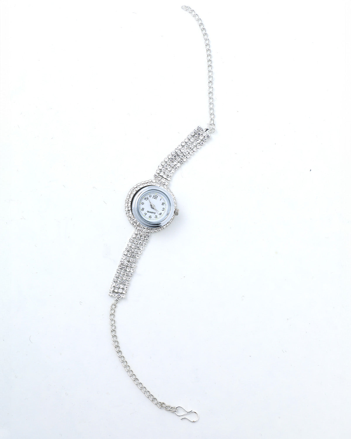 VOJ Silver Plated Watch And Stone Studded Charm Bracelet