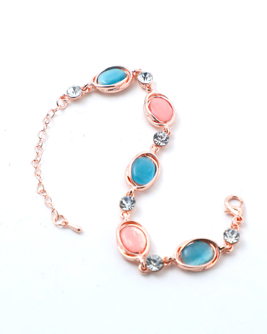 VOJ Gold-Polished Multi Colored Stone Studded Charm Bracelet | Grocsy