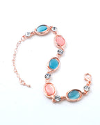 VOJ Gold-Polished Multi Colored Stone Studded Charm Bracelet | Grocsy