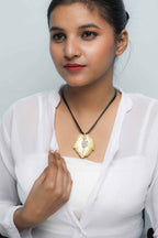 VOJ Leaf Shaped Gold Pandent With Black Necklace | Grocsy