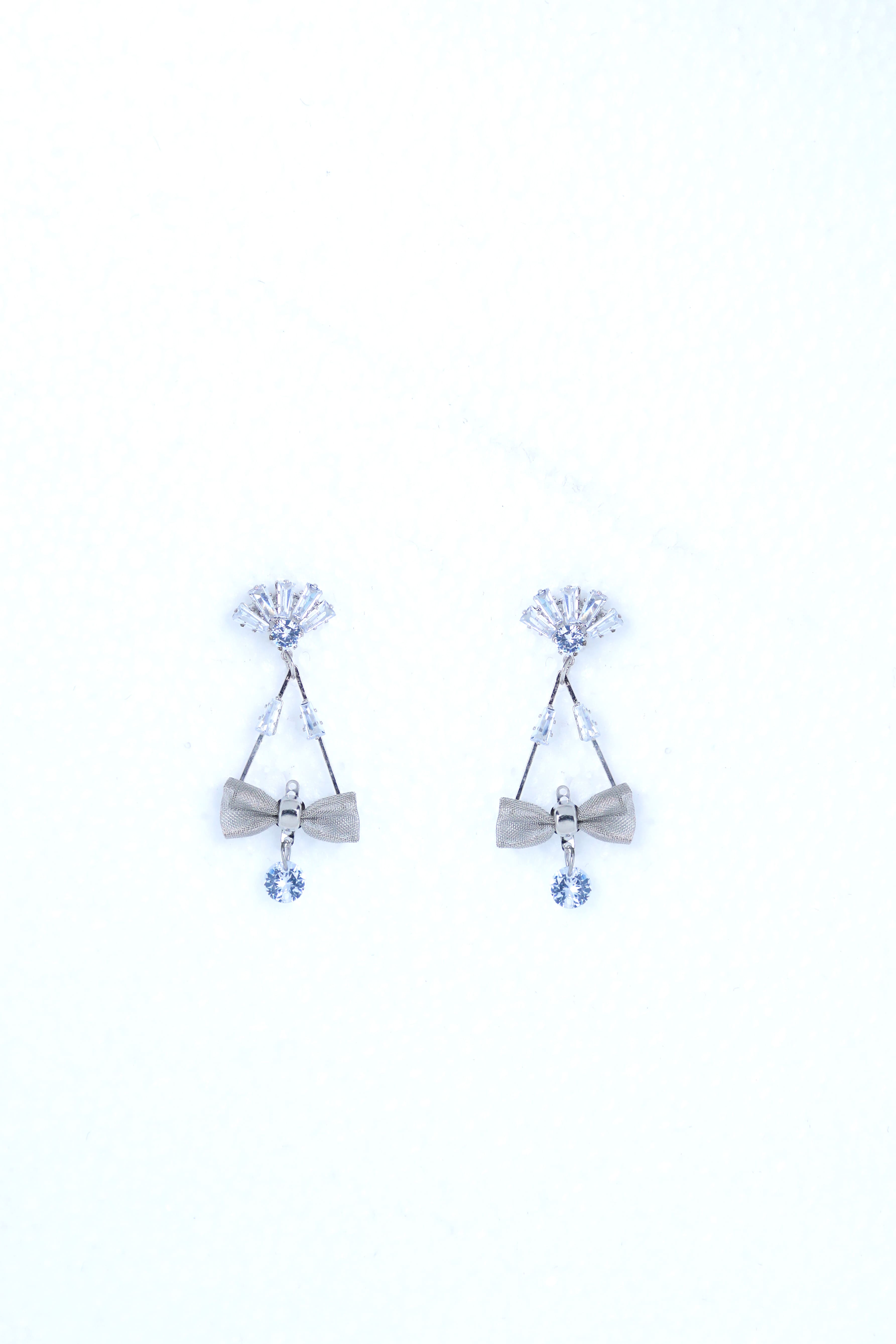 VOJ Silver Plated Stone Studded With Bow Triangle Shaped Earrings