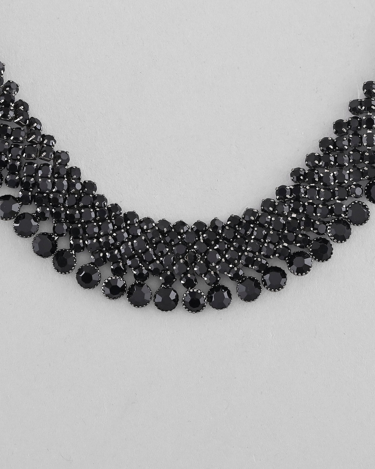 VOJ Black American Diamond Chokar Jewellery Set With Earrings