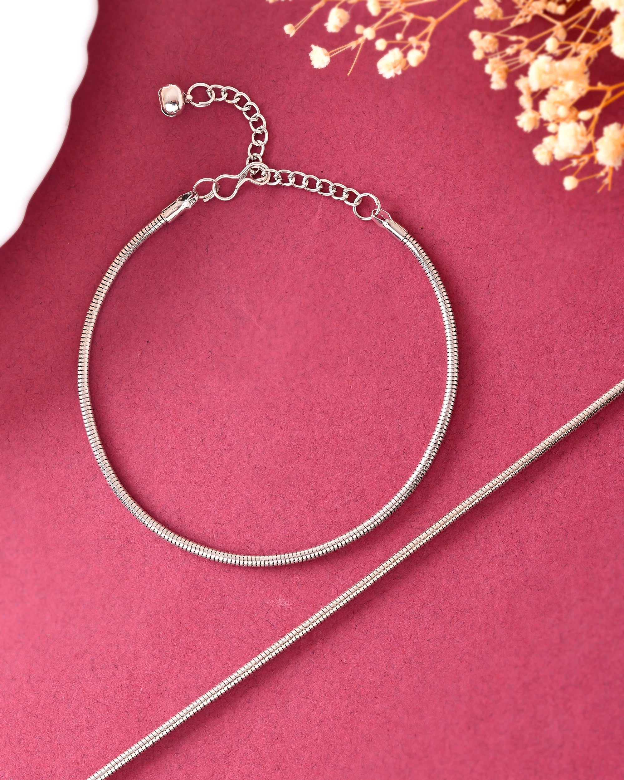 VOJ Set Of 2 Silver Plated Snake Anklet | Grocsy