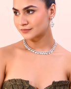 VOJ AD Stone Studded Silver Plated Necklace and Earrings Set | Grocsy