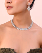 VOJ AD Stone Studded Silver Plated Necklace and Earrings Set | Grocsy