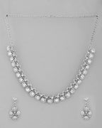 VOJ AD Stone Studded Silver Plated Necklace and Earrings Set | Grocsy